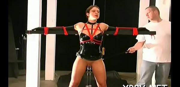  Chick gets milk shakes tied hard in complete bondage show